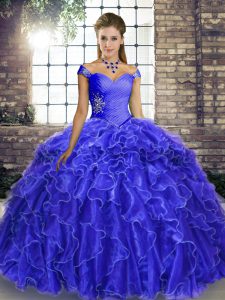 Ball Gowns Sleeveless Royal Blue Quinceanera Dresses Brush Train Lace Up