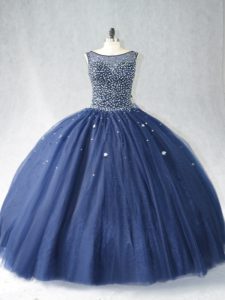 Delicate Navy Blue Scoop Zipper Beading Quinceanera Dresses Sleeveless