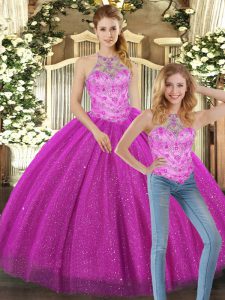 Customized Tulle Sleeveless Floor Length Vestidos de Quinceanera and Beading