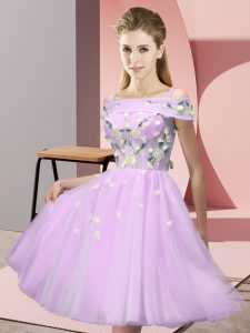 Lilac Dama Dress Wedding Party with Appliques Off The Shoulder Short Sleeves Lace Up