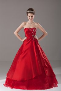 Wonderful Wine Red A-line Beading Sweet 16 Quinceanera Dress Lace Up Organza Sleeveless Floor Length