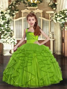 Tulle Sleeveless Floor Length Little Girl Pageant Gowns and Ruffles