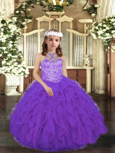 Admirable Purple Sleeveless Tulle Lace Up Kids Formal Wear for Party and Wedding Party