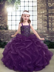 Most Popular Purple Lace Up Pageant Dress for Teens Beading and Ruffles Sleeveless Floor Length