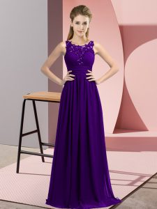 Purple Zipper Quinceanera Court Dresses Beading and Appliques Sleeveless Floor Length