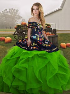 Sophisticated Green Lace Up Ball Gown Prom Dress Embroidery and Ruffles Sleeveless Floor Length