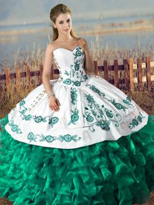 Floor Length Green Sweet 16 Dress Organza Sleeveless Embroidery and Ruffles