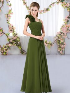 Classical Olive Green Sleeveless Chiffon Lace Up Dama Dress for Wedding Party