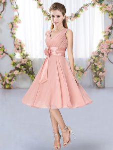 Knee Length Empire Sleeveless Pink Vestidos de Damas Lace Up