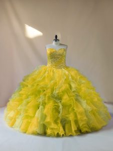 Floor Length Multi-color 15 Quinceanera Dress Organza Sleeveless Beading and Ruffles