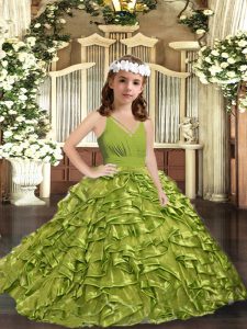 Ruffles Child Pageant Dress Olive Green Zipper Sleeveless Floor Length