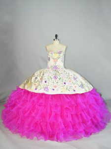 Best Sweetheart Sleeveless Lace Up Sweet 16 Dresses Fuchsia Organza