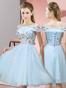 Tulle Short Sleeves Knee Length Court Dresses for Sweet 16 and Appliques