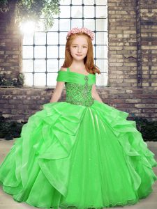 Lovely Straps Sleeveless Organza Kids Formal Wear Beading and Ruffles Lace Up