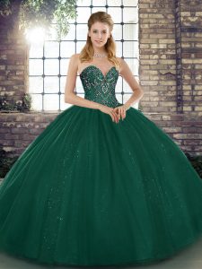 Peacock Green Sleeveless Beading Floor Length Vestidos de Quinceanera