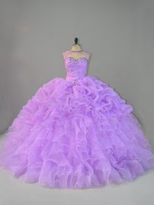 Superior Lavender Lace Up Scoop Beading and Ruffles 15 Quinceanera Dress Organza Sleeveless