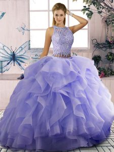 Excellent Lavender Zipper Quinceanera Gown Beading and Ruffles Sleeveless