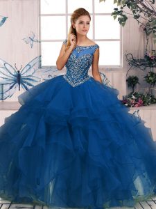 Pretty Ball Gowns Ball Gown Prom Dress Blue Scoop Organza Sleeveless Floor Length Zipper