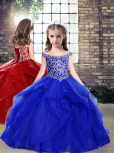 Cute Royal Blue Sleeveless Organza Lace Up Little Girl Pageant Gowns for Party and Wedding Party