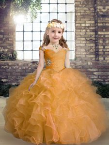 Sleeveless Beading and Ruffles Lace Up Kids Pageant Dress