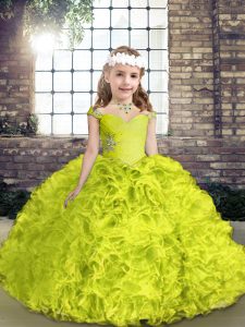Simple Floor Length Yellow Green Little Girls Pageant Gowns Straps Sleeveless Lace Up