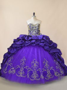 Extravagant Purple Ball Gowns Embroidery and Pick Ups 15th Birthday Dress Lace Up Satin and Organza Sleeveless