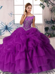 Purple Sweet 16 Dresses Scoop Sleeveless Brush Train Zipper