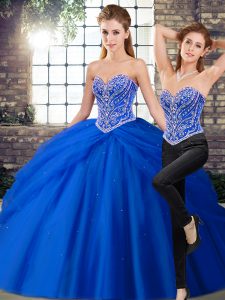 Dynamic Royal Blue Sleeveless Beading and Pick Ups Lace Up Sweet 16 Dress