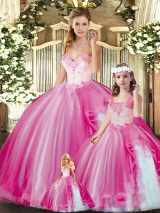 Fuchsia Quinceanera Gown Sweet 16 and Quinceanera with Beading Sweetheart Sleeveless Lace Up