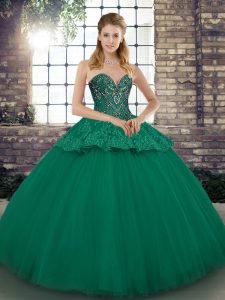 Beading and Appliques Vestidos de Quinceanera Green Lace Up Sleeveless Floor Length