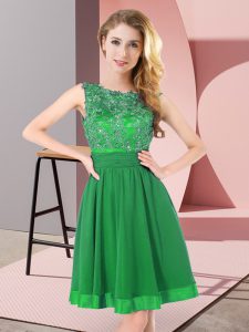 Stunning Green Sleeveless Beading and Appliques Mini Length Damas Dress