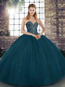 Captivating Teal Sweetheart Lace Up Beading Sweet 16 Dresses Sleeveless