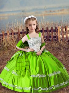 Ball Gowns Straps Sleeveless Satin Floor Length Lace Up Beading and Embroidery Little Girl Pageant Gowns