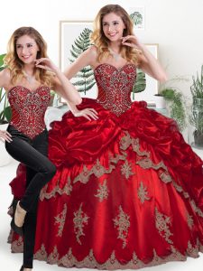 Flare Floor Length Wine Red Vestidos de Quinceanera Sweetheart Sleeveless Lace Up