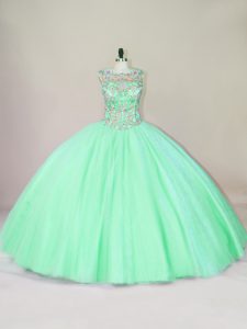 Custom Designed Sleeveless Floor Length Beading Lace Up Sweet 16 Dresses with Apple Green