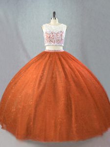 Beautiful Floor Length Two Pieces Sleeveless Rust Red Quinceanera Dresses Zipper