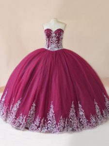Graceful Sweetheart Sleeveless Lace Up Quinceanera Dresses Burgundy Tulle