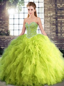 Nice Floor Length Ball Gowns Sleeveless Yellow Green Sweet 16 Quinceanera Dress Lace Up