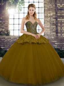 Floor Length Brown Quinceanera Dresses Sweetheart Sleeveless Lace Up