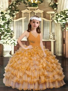 Hot Sale Organza Sleeveless Floor Length Child Pageant Dress and Ruffles and Ruffled Layers