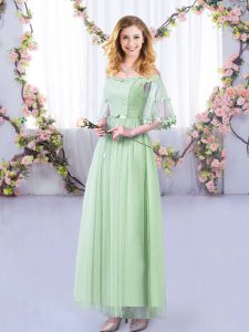 Smart Empire Damas Dress Apple Green Off The Shoulder Tulle Half Sleeves Floor Length Side Zipper