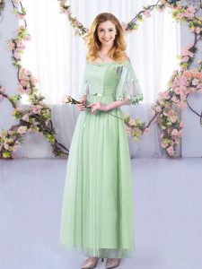 Smart Empire Damas Dress Apple Green Off The Shoulder Tulle Half Sleeves Floor Length Side Zipper