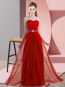 Suitable Red Empire Beading Court Dresses for Sweet 16 Lace Up Chiffon Sleeveless Floor Length