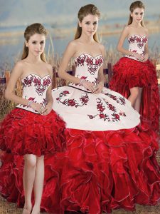 Adorable Organza Sleeveless Floor Length Vestidos de Quinceanera and Embroidery and Ruffles and Bowknot