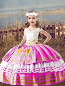 Embroidery Little Girls Pageant Dress Wholesale Lilac Lace Up Sleeveless Floor Length