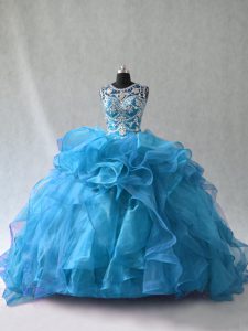 Fabulous Blue Scoop Neckline Ruffles Quince Ball Gowns Sleeveless Side Zipper