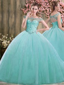 Beading 15th Birthday Dress Blue Lace Up Sleeveless Floor Length