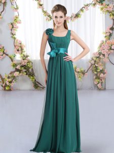 Latest Floor Length Empire Sleeveless Peacock Green Quinceanera Court Dresses Zipper