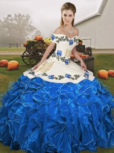 Pretty Organza Sleeveless Floor Length Quince Ball Gowns and Embroidery and Ruffles
