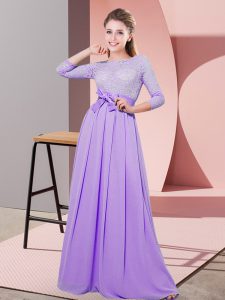 Hot Sale Lavender 3 4 Length Sleeve Lace and Belt Floor Length Dama Dress for Quinceanera